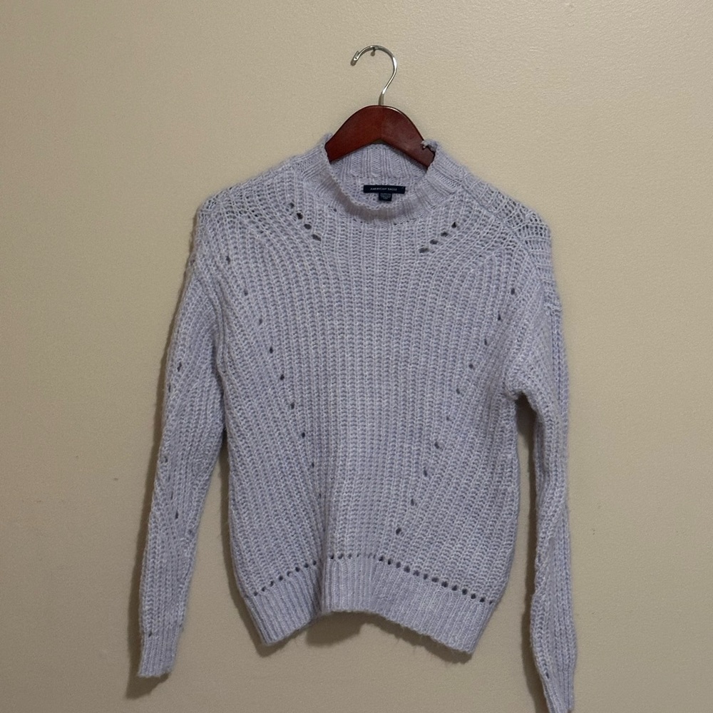 American Eagle Outfitters Icy Lavender Open-Knit Mock Turtleneck Sweater